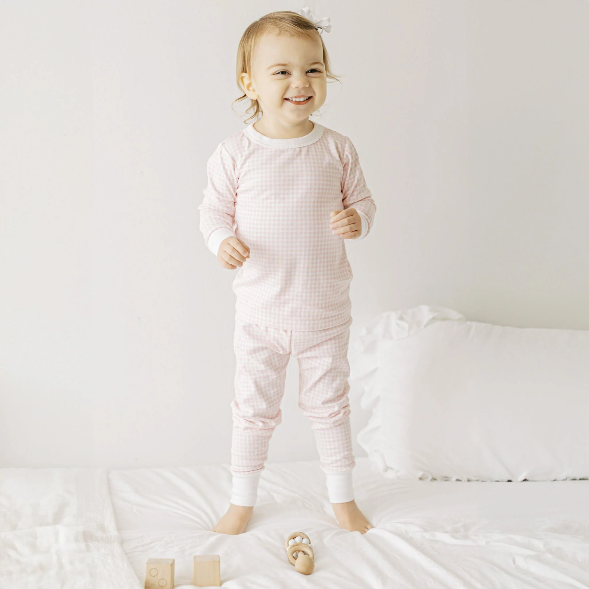 Mini Checks Long Pajamas - Pink - Image 3