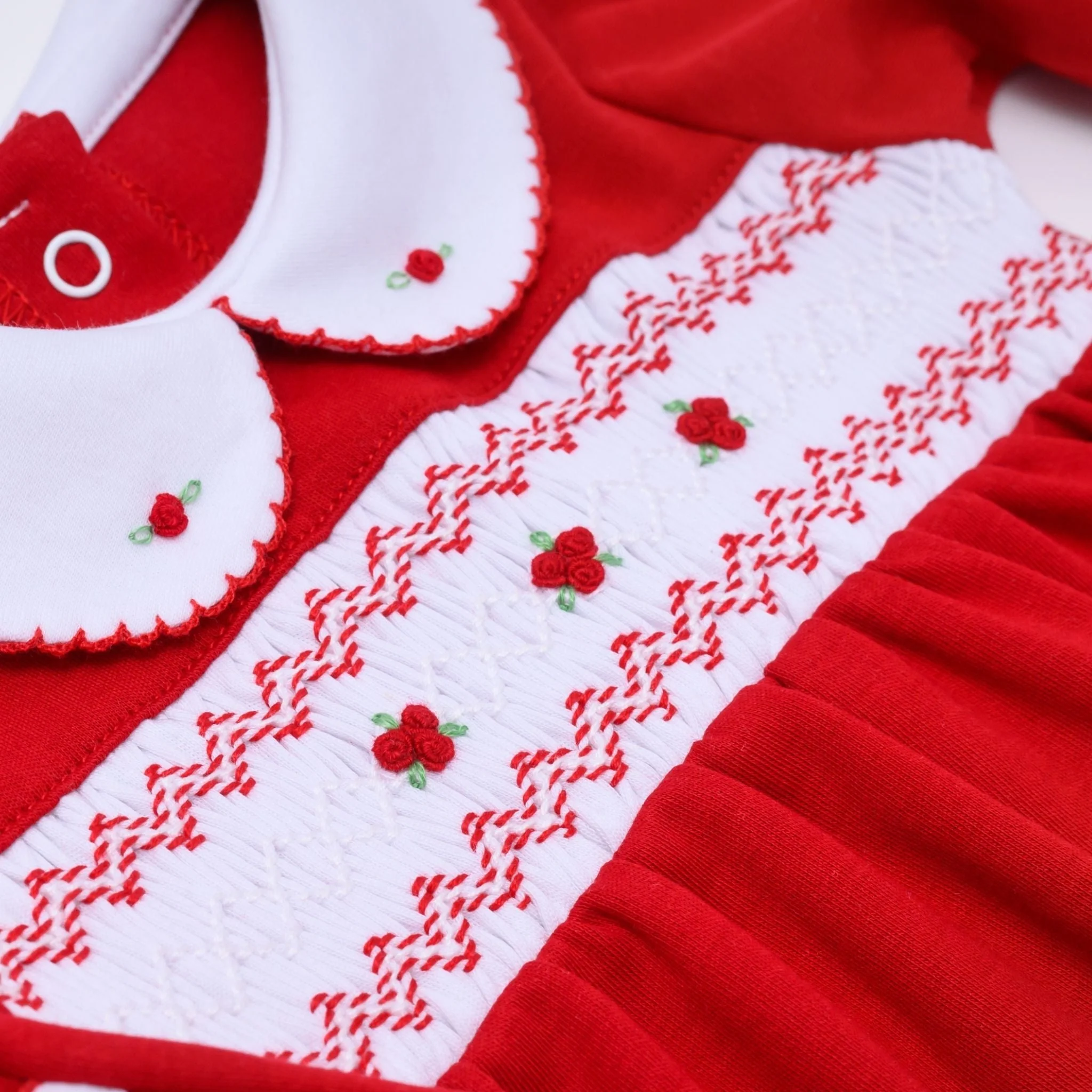 Eve Classics Smocked Long Sleeve Girl Bubble - Red - Image 4