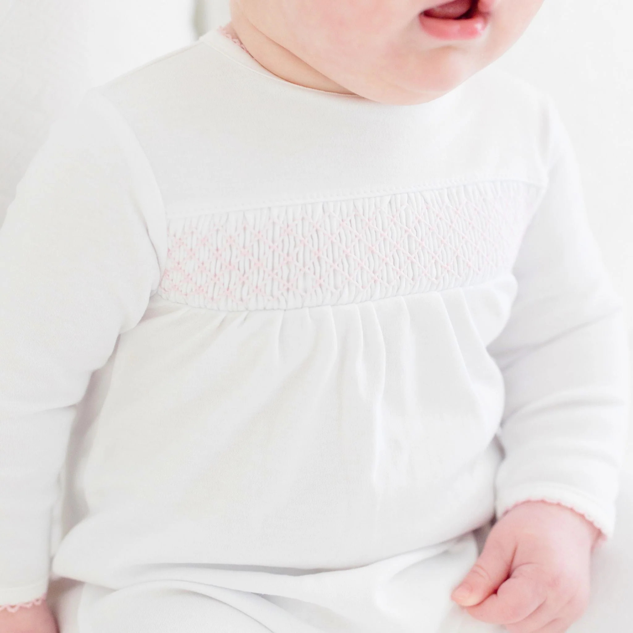 Essentials Smocked Footie with Pink Trim - Image 4